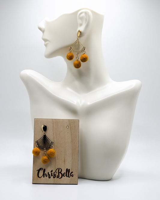 Pom Pom Gold Filled Mustard Earrings